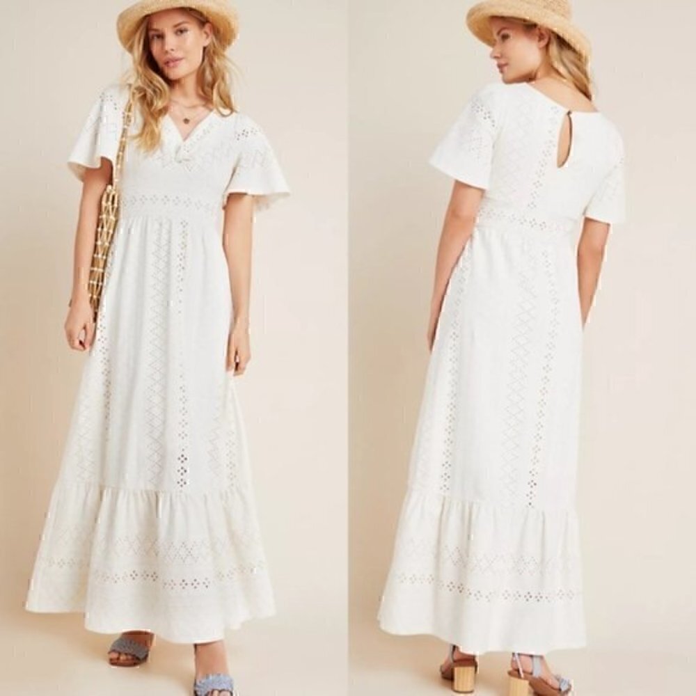 Anthropologie White Eyelet Maxi Dress - Picture 6 of 10